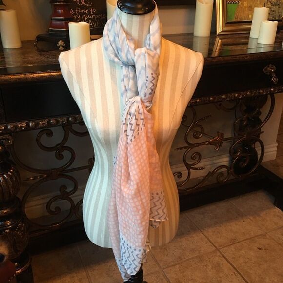 GORGEOUS BLUE Pink n Cream Scarf - Picture 1 of 11